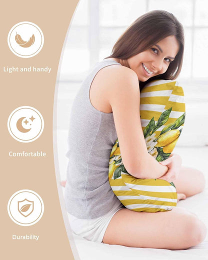 Satin Pillowcase for Hair and Skin Standard Size 2 Pack Yellow Lemon Stripes Satin Pillow Case Soft Breathable Cooling Silk Floral Fruit Leaves Pillowcases with Hidden Zipper Throw Pillow Covers 20x26