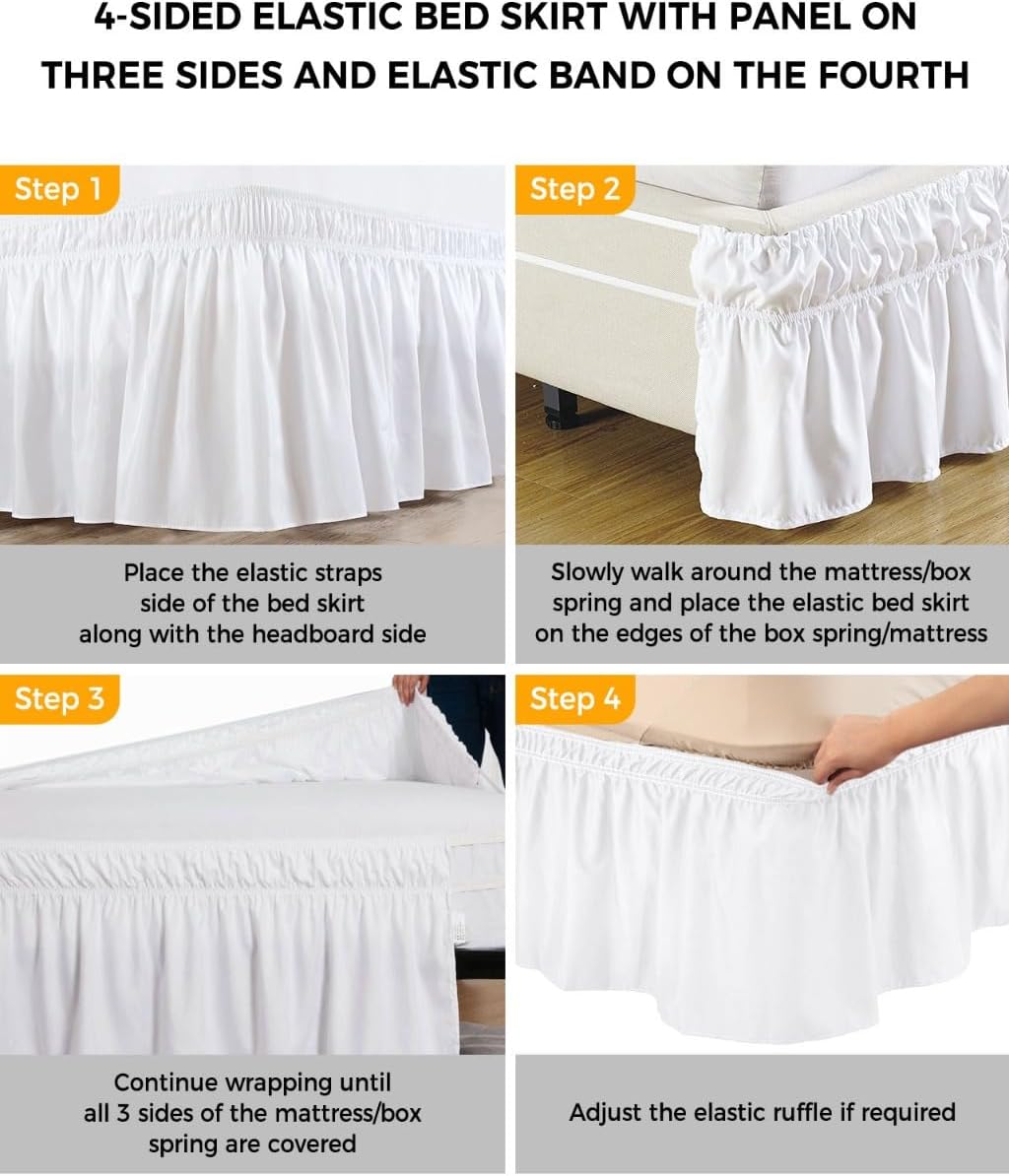Summer Lemon Bed Skirt Queen Size 16 Inch Drop, Adjustable Elastic Wrap Around Bed Skirts Easy Fitting Dust Ruffle Bedskirt Bed Frame Cover Spring Pastoral Watercolor Fruit Blue Yellow