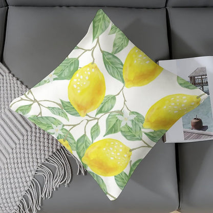 Couch Pillows 16"x16" Lemon Bliss Satin Modern Cushion Case Yellow Lemon Throw Pillow Covers Zippered Pillow Case Farmhouse Rustic Cushion Case for Sofa Couch Soft Cooling Printed Pillow Cases