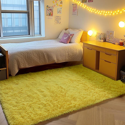 Yellow Rugs for Living Room Bedroom, 5x8 Fluffy Bedside Area Rug, Soft Plush Shaggy Indoor Floor Carpet for Nursery Kids Girls Boys Teen Dorm Home Office Decor Aesthetic