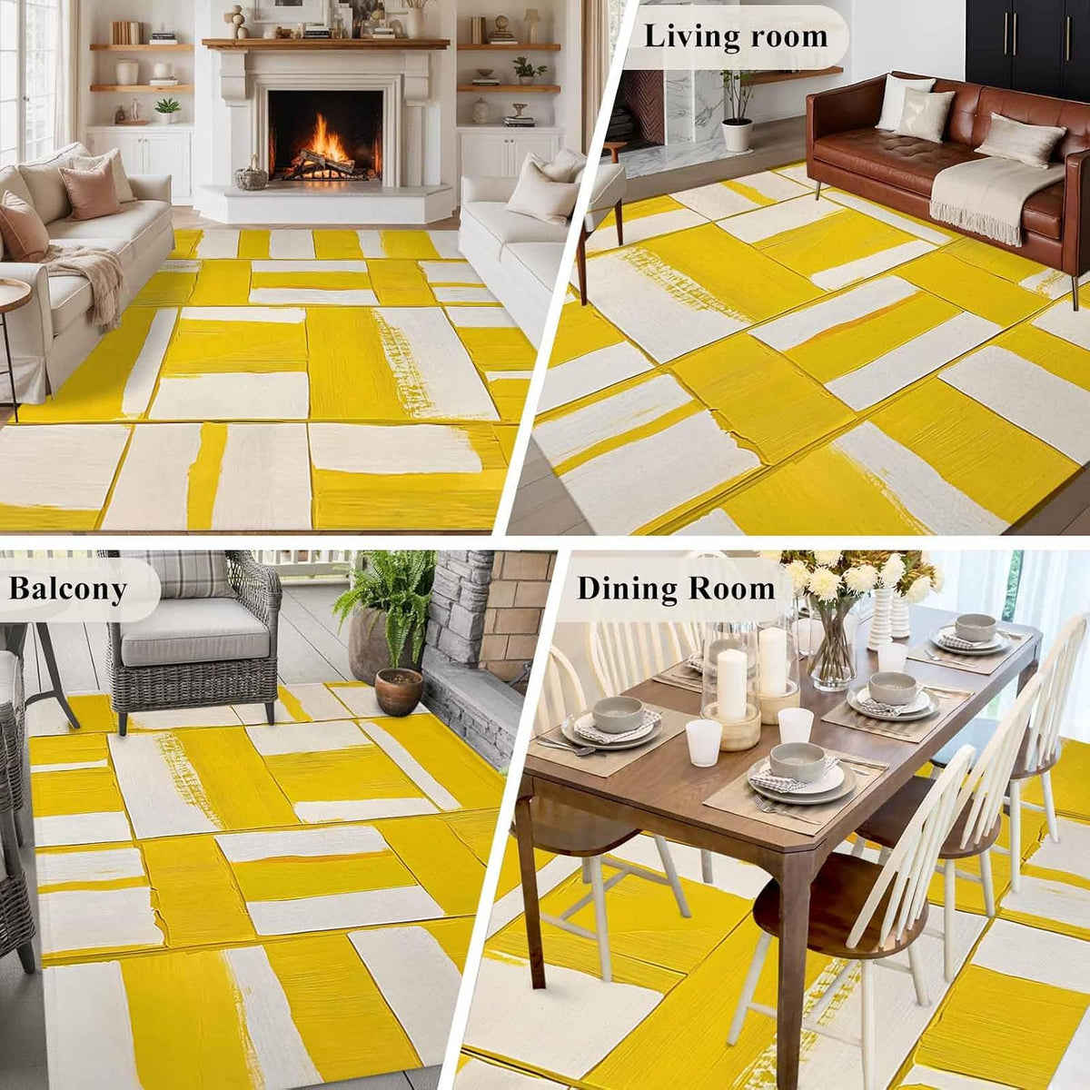 8x10 Abstract Art Area Rug for Spacious Living Room, Washable Low Pile Non Slip Rug Modernism Yellow Color Block