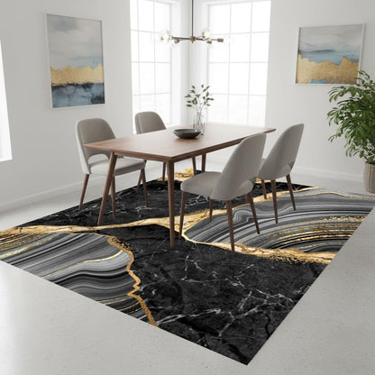 Black Grey Yellow Marble Texture Modern Abstract Aesthetic Area Rug 3x5 Minimalist Art Decor Rug for Livingroom Bedroom Diningroom Indoor Kitchen Hallway Carpet