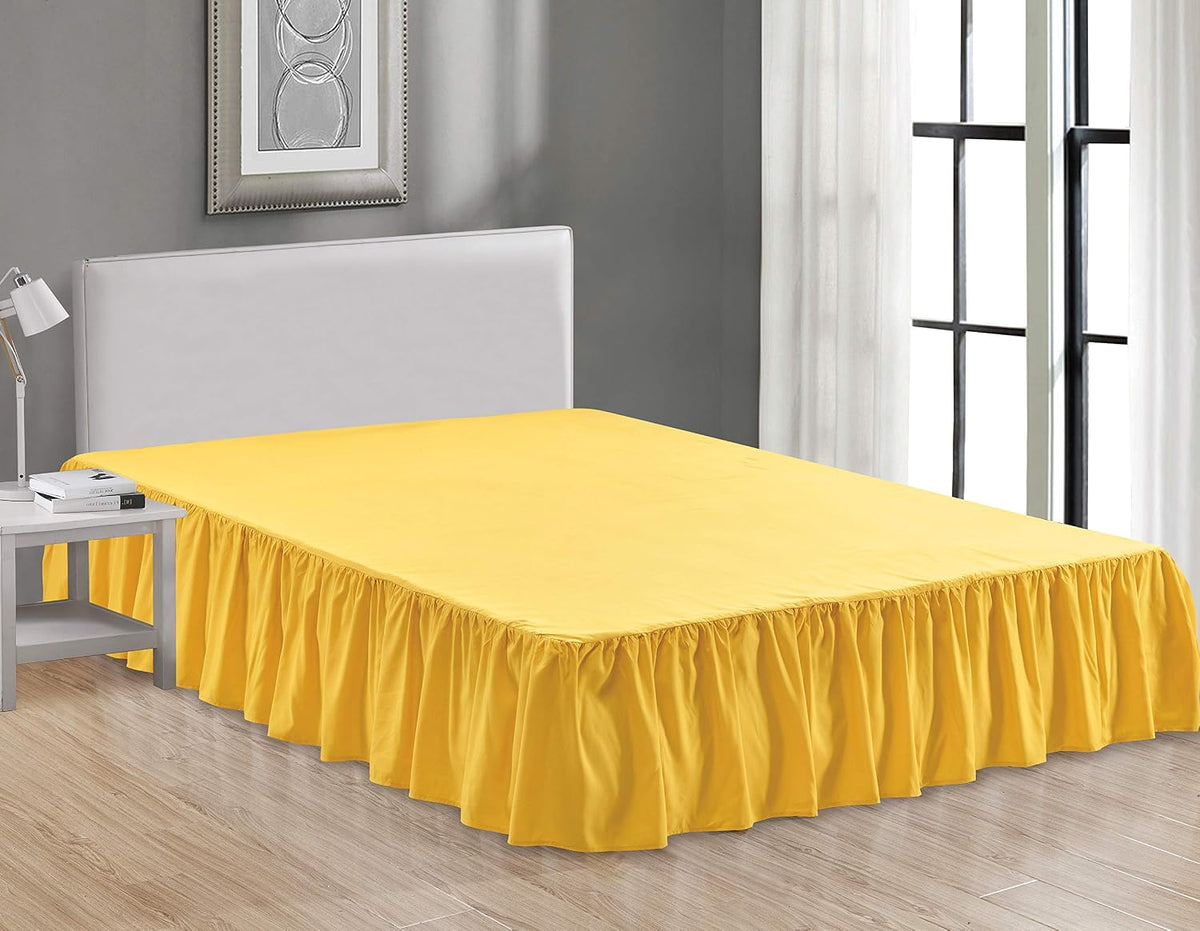 Sheets & Beyond Wrap Around Solid Microfiber Luxury Hotel Quality Fabric Bedroom Gathered Ruffled Bedding Bed Skirt 14 Inch Drop (King, Yellow)