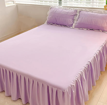 Elegant Solid Color Ruffled Bed Skirt with Sheet,Dust Ruffle Bedskirt 17.7" Long Drop,Queen