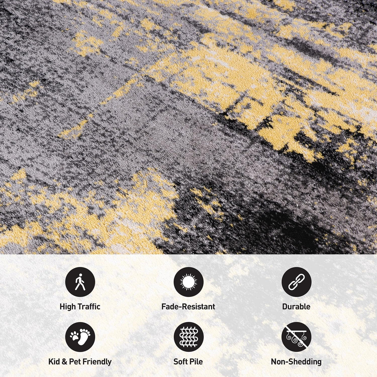 Modern Abstract Soft Living Room Area Rug Yellow 7'10" x 10'