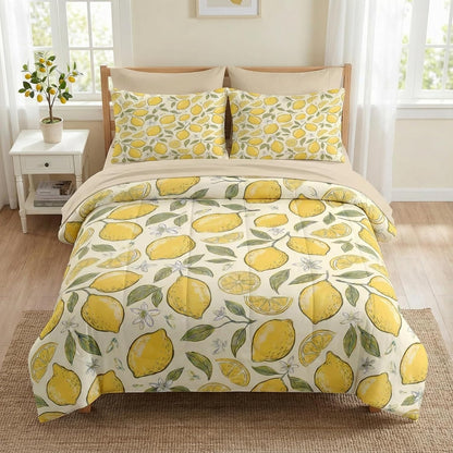 Full Comforter Set with Sheets, 7 Pieces Lemon Citrus Bedding