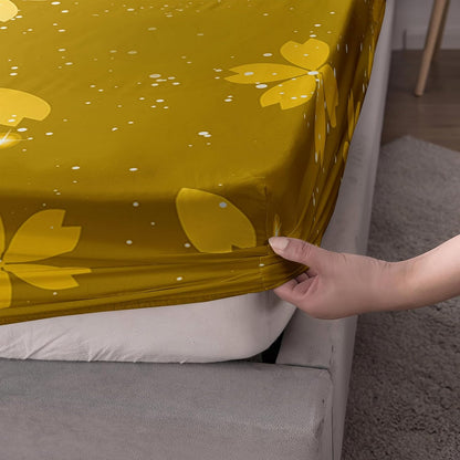 QOOMO Cartoon Animals Kids Sheet Set Queen Size,Kawaii Axolotl Print Bedding Set Lightweight All Seasons,Yellow Sets for Room Decoration,1 Fitted Sheet,1 Flat Sheet,2 Pillow Cases