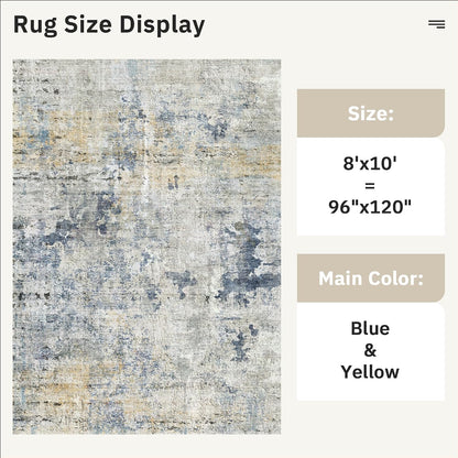 Abstract Rug 8x10 Large Living Room Area Rugs Washable Blue/Yellow