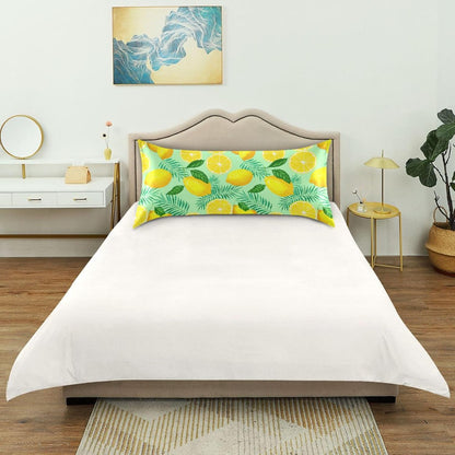 Yellow Lemon and Green Leaves Satin Pillow Cases, Soft Cozy Wrinkle Free Pillow Covers, Machine Washable Pillowcase Covers with Envelope Closure Standard Size 20” x 26”