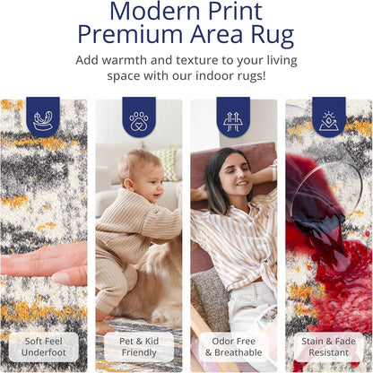 Rugs Grey & Yellow Painted Pattern Area Rug Bold Rugged Contemporary Modern Style Accent, Laguna Collection | Turkish Made Superior Comfort & Construction | Stain Shed Resistant (6' x 9')