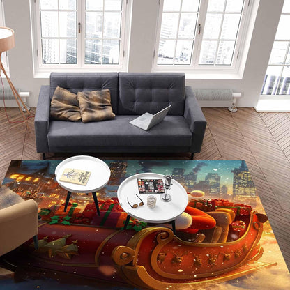 Christmas Yellow Red Area Rug for Living Room 2.7x5 Modern Rug Washable Abstract Area Rug Large Non Slip Winter Santa Claus Elk Gifts Floor Carpet Mat Soft Indoor Rug for Bedroom Nursery Office